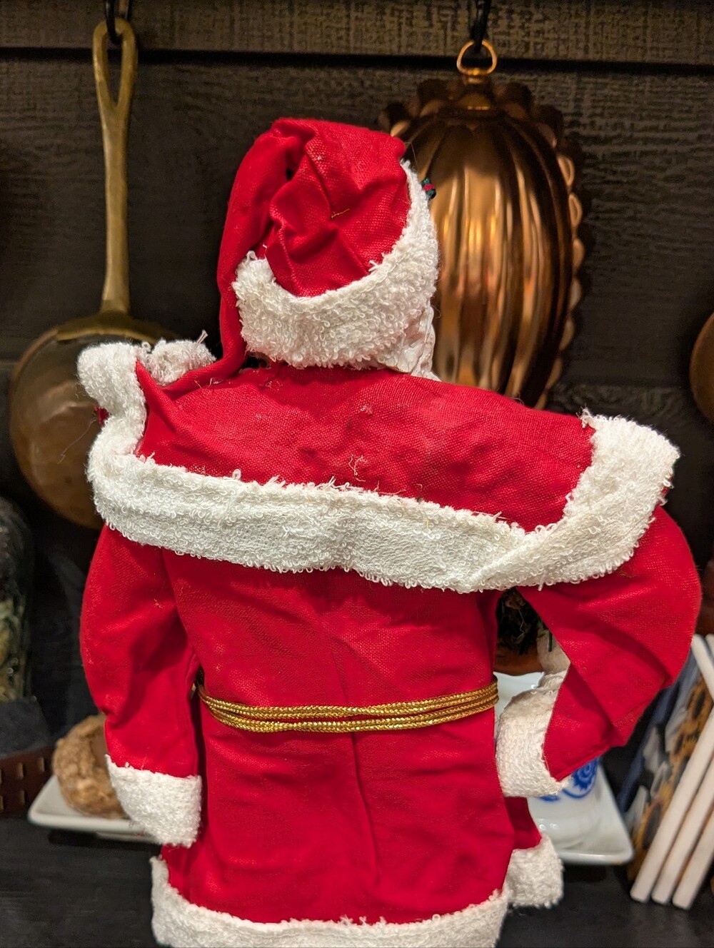 Festive Red Santa with Fabric Mache Coat Vintage 10" - Picture 4 of 5
